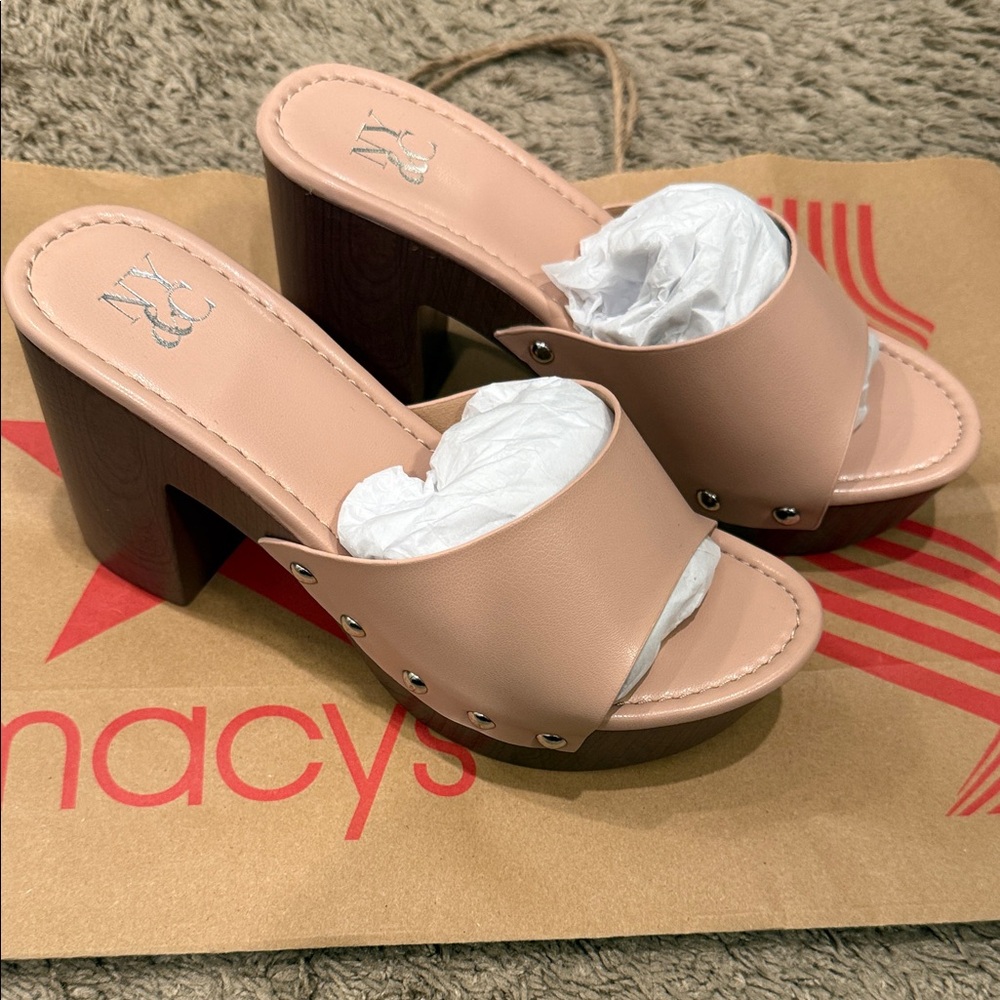 New York & Company Nude Mules with Block Heel